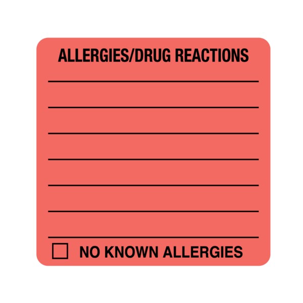 Allergies/Drug Reactions 2-7/16" x 2-1/2" Flr Red w/Black
